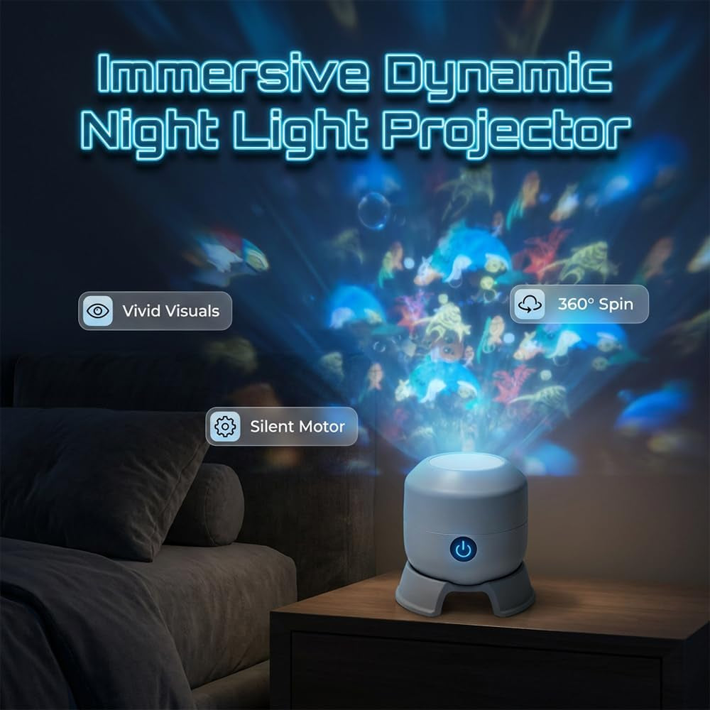 Dynamic Rotating LED Projector Light, 360° Rotating Ocean Wave Night Projection Night Light, Multi-Angle Projection Base, for Meditation, Bedroom, Home Theater (Ocean)