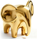 Elephant Figurine, Ceramic Elephant Statue with Metallic Mirror Finish, Modern Shelf & Table Decor, Good Luck Housewarming Gift for Living Room or Office (Female, Gold)