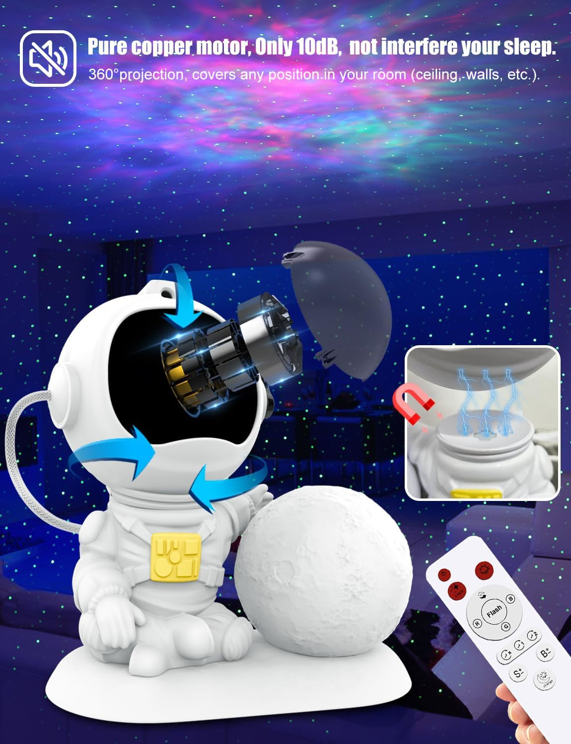 Astronaut Galaxy Projector, 3 in 1 Star Projector with Remote and Timer, 33 Light Effects, 3.5 Inch Moon Lamp LED Night Light for Kids Room, Home Decor, Gifts for Girls Boys Kids Teens Birthdays