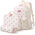 Kids Backpack for Girls, Waterproof Teens Bookbag Cute School Backpacks, Beige Strawberry Pattern