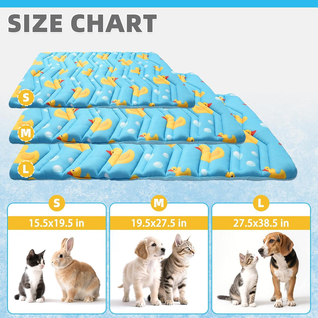 Cat Cooling Mat, Upgraded Two Sided Cooling Pad for Cats Puppy Small Animals, Rabbit Bunny Guniea Pig Keep Cool in Summer, Washable Waterproof for Crate Sofa Bed, Blue Duck S