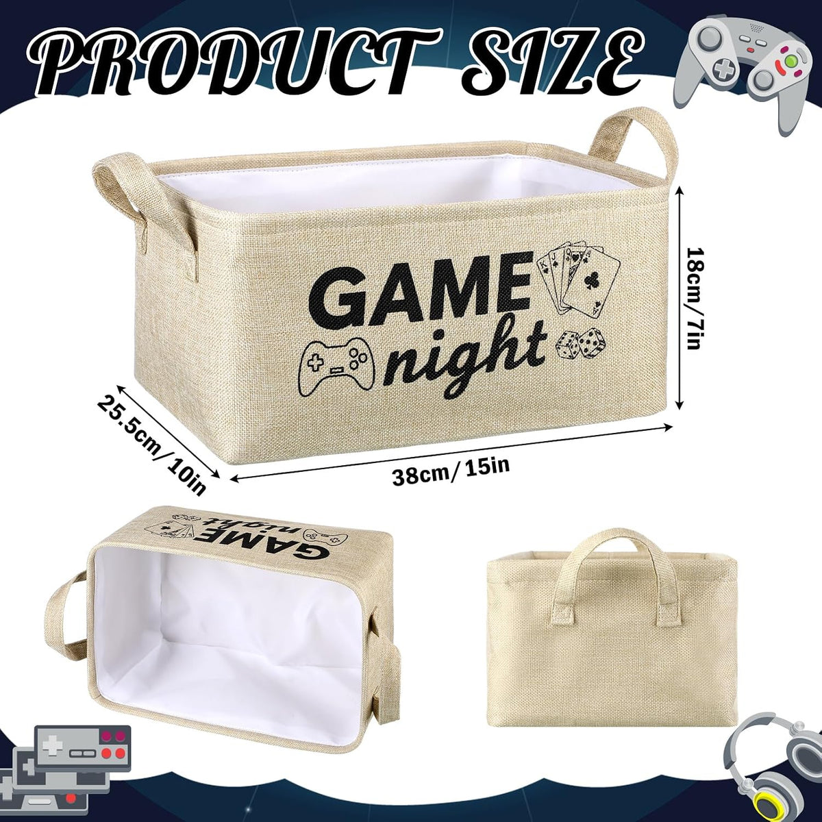 Game Night Snack Tray Game Night Gift Basket Dice and Poker Design Reusable Burlap Storage Organizer Basket for Fun Housewarming Gift for Families