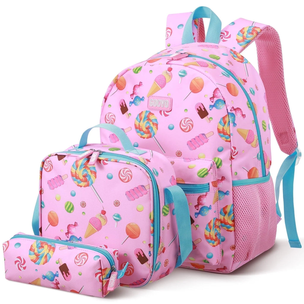 Kids Backpack for Girls, Waterproof Teens Bookbag Cute School Backpacks, Candy Pattern