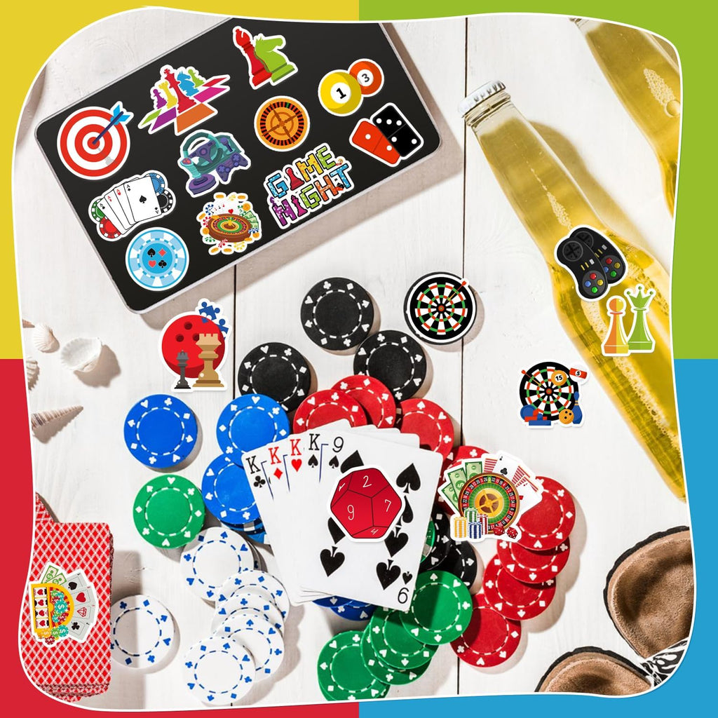 Game Night Stickers Game Night Party Favors Birthday Party Decorations Vinyl Waterproof Stickers for Water Bottle Laptop Luggage Helmet