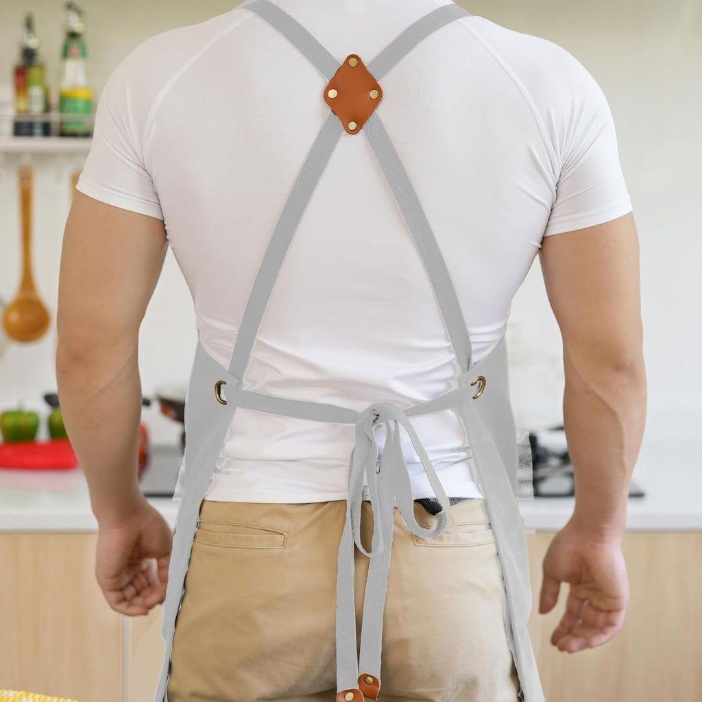 Canvas Aprons for Men Women, Heavy Duty BBQ Apron with Pockets | 100% Cotton Canvas, 16Oz Adjustable Cross Back Apron with Hardware Buckle, 32" X 27" Full Coverage, for Kitchen Grilling