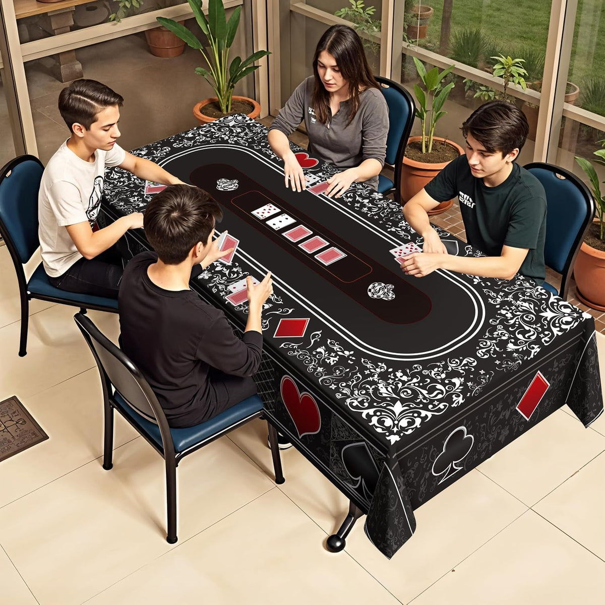 Poker Tablecloth Casino Tablecloth Poker Playmat Playing Cards Decorations Poker Night Table Mat Las Vegas Game Night Supplies Party Decor Playmat for Bachelor Party Game Night 9Ft X 5Ft
