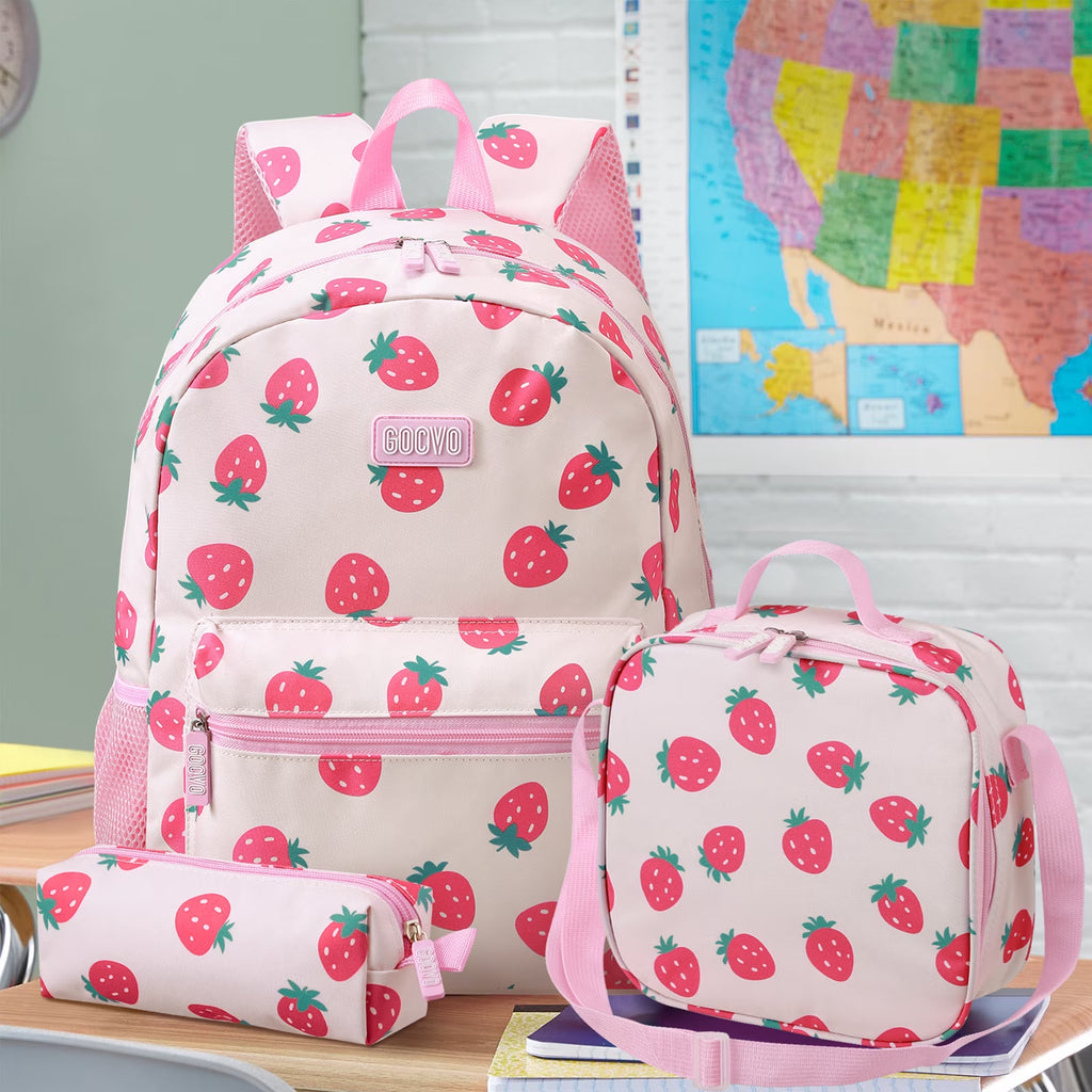 Kids Backpack for Girls, Waterproof Teens Bookbag Cute School Backpacks, Strawberry Pattern
