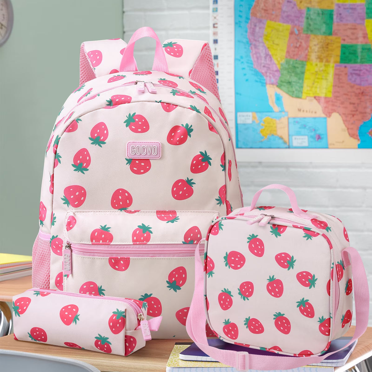 Kids Backpack for Girls, Waterproof Teens Bookbag Cute School Backpacks, Strawberry Pattern