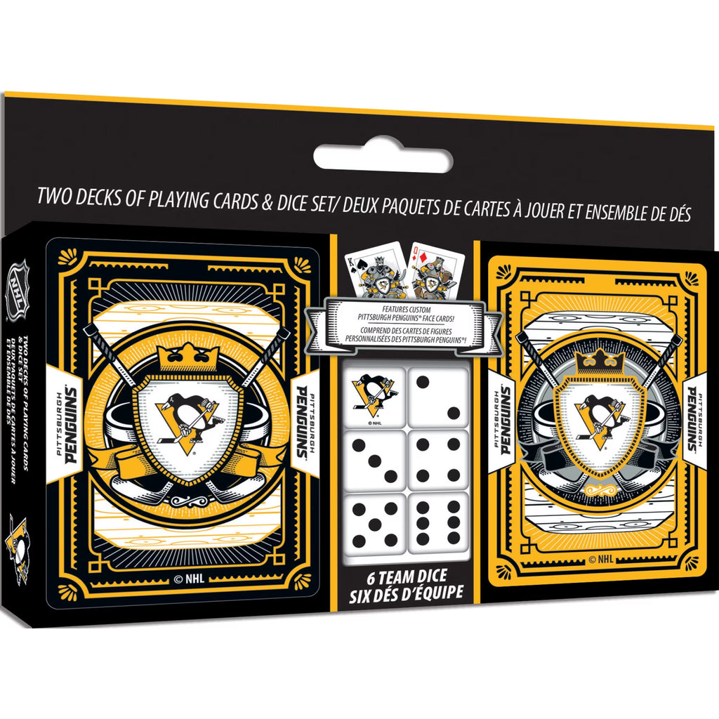 Officially Licensed NHL Pittsburgh Penguins 2-Pack Playing Cards & Dice Set for Adults