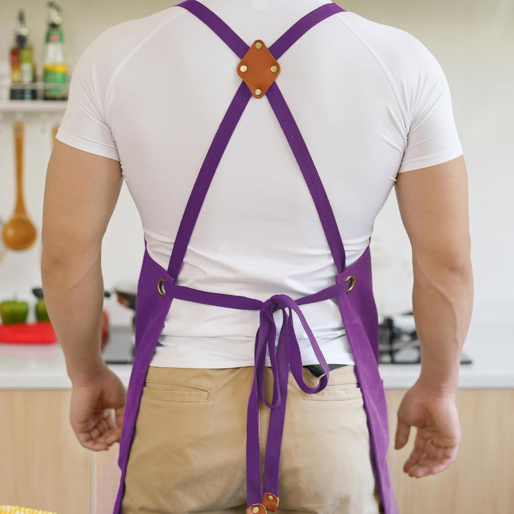 Canvas Aprons for Men Women, Heavy Duty BBQ Apron with Pockets | 100% Cotton Canvas, 16Oz Adjustable Cross Back Apron with Hardware Buckle, 32" X 27" Full Coverage, for Kitchen Grilling