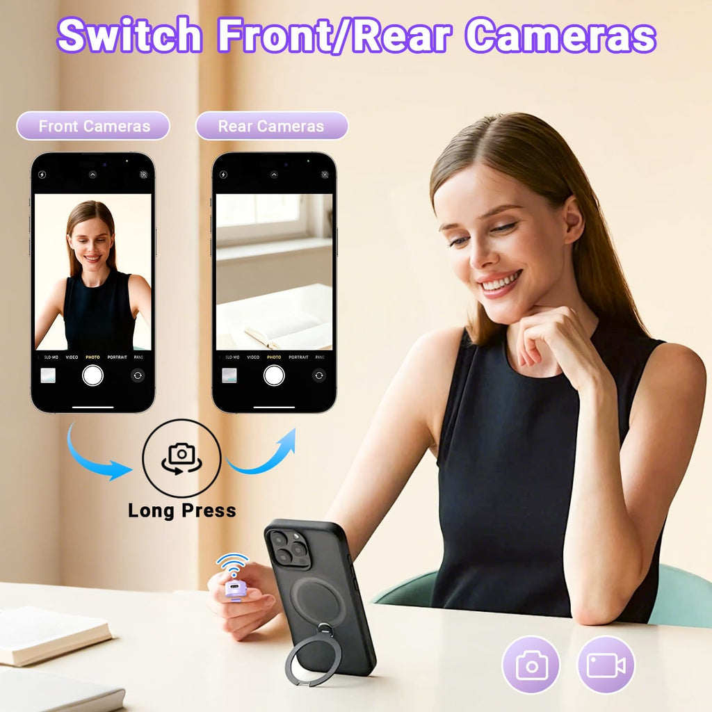 Tiktok Scrolling Ring Remote Control, Page Turner for Ipad Iphone Tablets | Wireless Camera Remote, Bluetooth Scrolling Ring for Tiktok Youtube Instagram Ios Android, Ergonomic Flexible Ring (Purple)