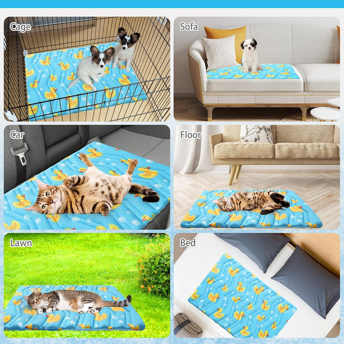 Cat Cooling Mat, Upgraded Two Sided Cooling Pad for Cats Puppy Small Animals, Rabbit Bunny Guniea Pig Keep Cool in Summer, Washable Waterproof for Crate Sofa Bed, Blue Duck S