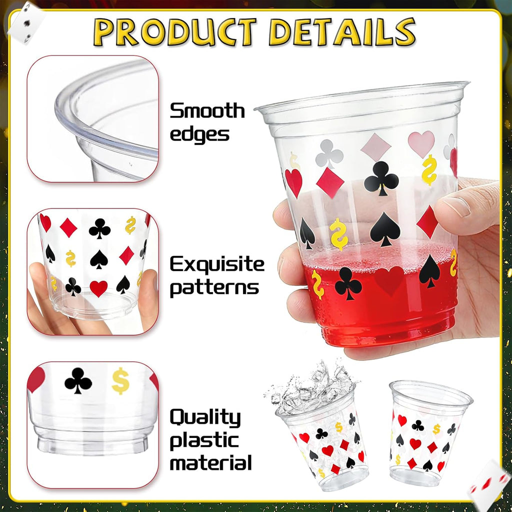 Casino Party Decorations Cups 50 Pack, Las Vegas Casino Cups 12 Oz Disposable Plastic Poker Cups with Playing Card Suits for Casino Game Night Party Supplies, Vegas Birthday Favors