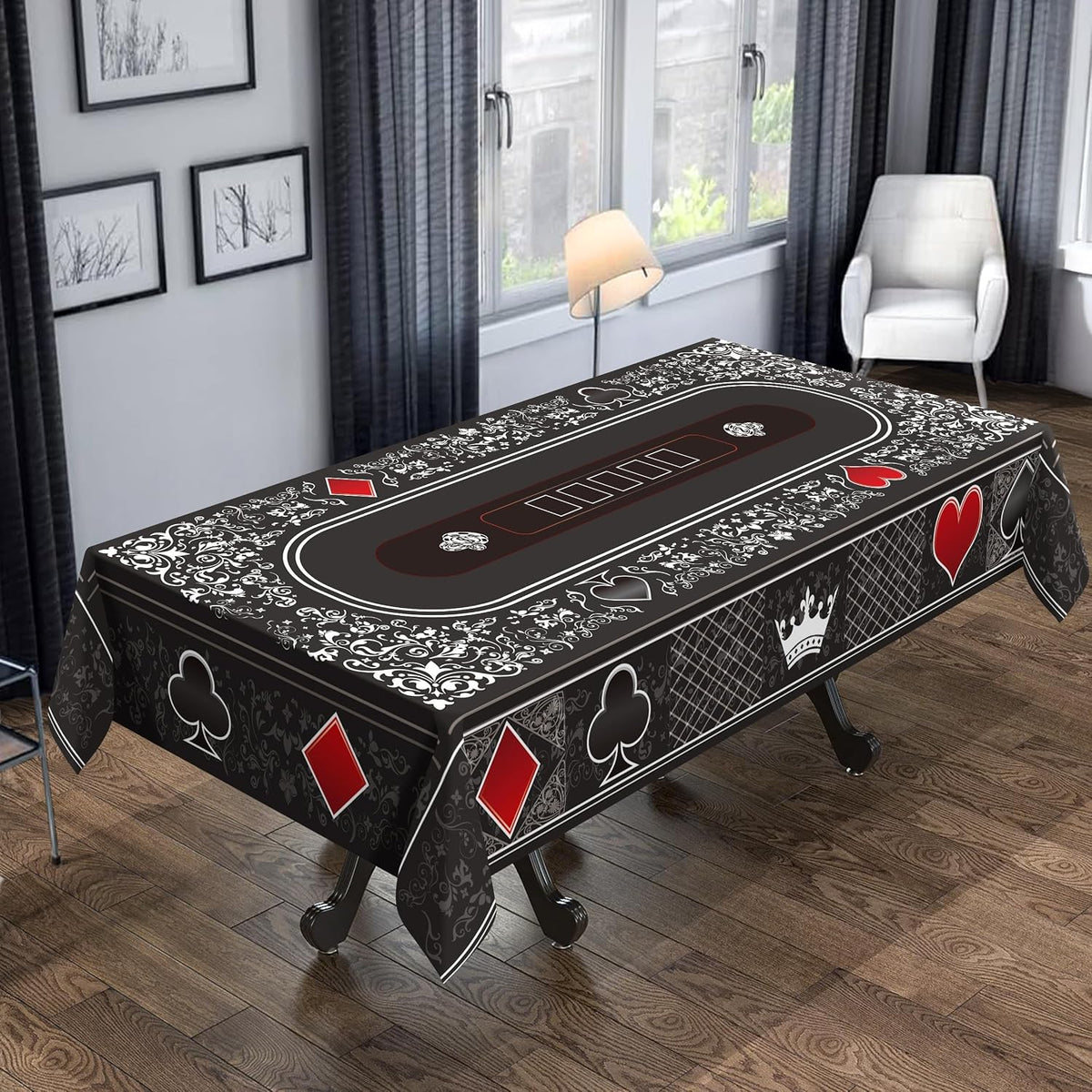 Poker Tablecloth Casino Tablecloth Poker Playmat Playing Cards Decorations Poker Night Table Mat Las Vegas Game Night Supplies Party Decor Playmat for Bachelor Party Game Night 9Ft X 5Ft