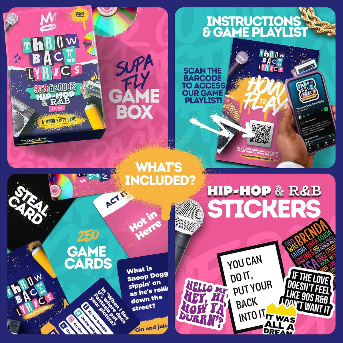 - 90S & 2000S Hip-Hop & R&B Music Trivia Card Game | 250 Cards, Playlist Included, Finish the Lyrics, Charades + Steal Cards | Adult Party Game for Game Night, Girls Night & Gifts