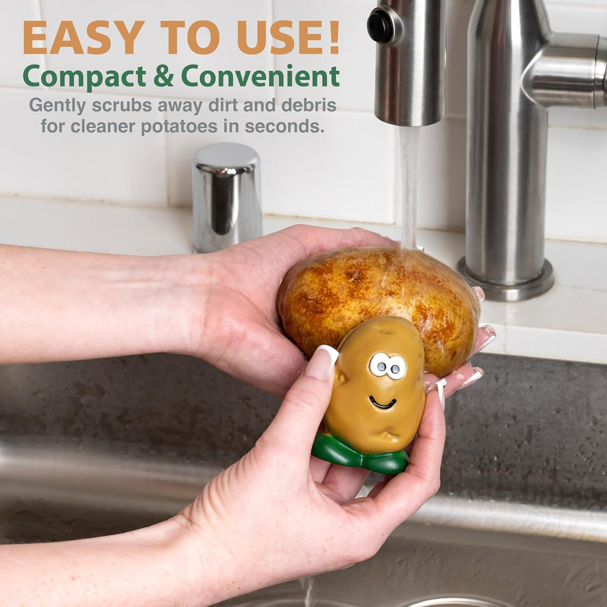 Spud Dude Potato Brush, Compact Handheld Produce Scrubber | Cleans Vegetables and Fruits with Gentle Nylon Bristles, Tough on Dirt but Preserves Nutrients, Bpa-Free