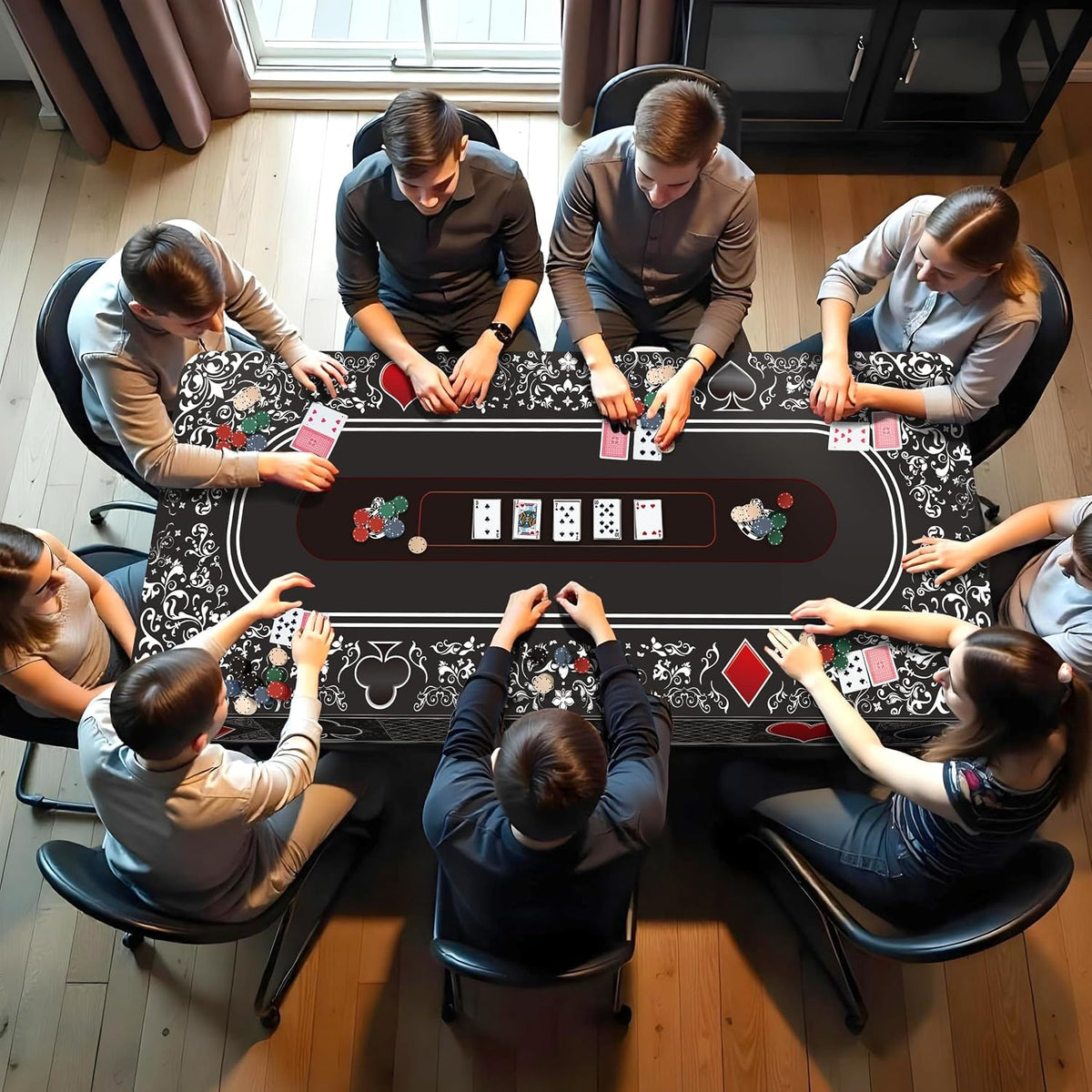 Poker Tablecloth Casino Tablecloth Poker Playmat Playing Cards Decorations Poker Night Table Mat Las Vegas Game Night Supplies Party Decor Playmat for Bachelor Party Game Night 9Ft X 5Ft