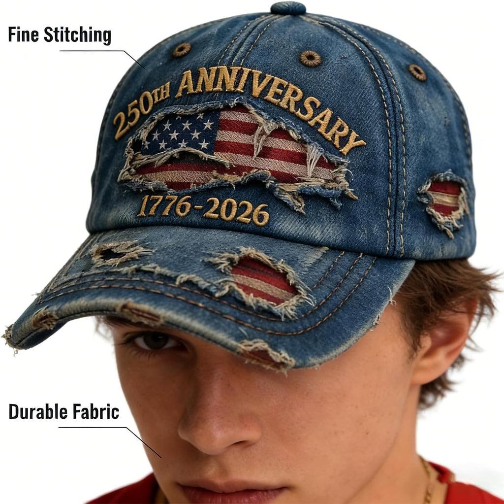 USA 250Th Anniversary Hat 1776-2026 - USA Patriotic Baseball Cap, Adjustable Distressed Denim Cap with Eagle, Veteran Gift for Men & Women