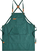 Canvas Aprons for Men Women, Heavy Duty BBQ Apron with Pockets | 100% Cotton Canvas, 16Oz Adjustable Cross Back Apron with Hardware Buckle, 32" X 27" Full Coverage, for Kitchen Grilling