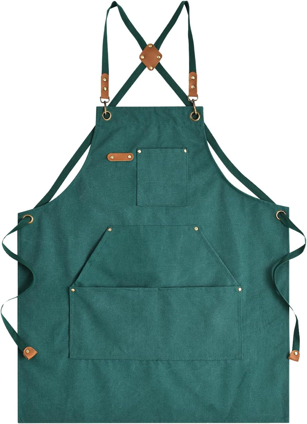 Canvas Aprons for Men Women, Heavy Duty BBQ Apron with Pockets | 100% Cotton Canvas, 16Oz Adjustable Cross Back Apron with Hardware Buckle, 32" X 27" Full Coverage, for Kitchen Grilling