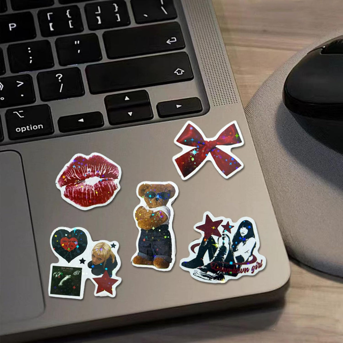 100Pcs Aesthetic Downtown Girls Stickers Pack, Aesthetic Holographic Stickers, Vinyl Waterproof Glitter Sticker, Cool Trendy Y2K Retro Sticker for Water Bottle Laptop Skateboard Party Supplies