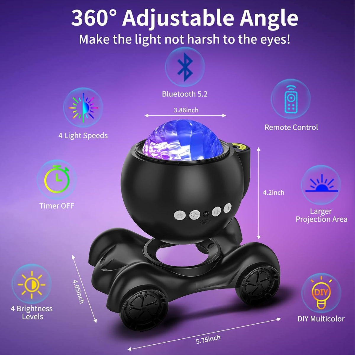 Galaxy Projector Night Light, Star Bluetooth Speaker, Solid Black | 33 Dynamic Light Effects, 8 Soothing White Noises, Remote Timer, 360° Adjustable Projection Angle, Ideal Gift, Home Decor