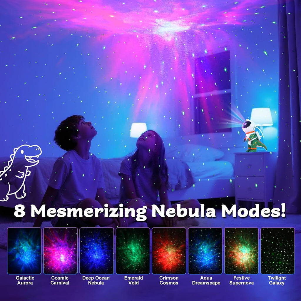Galaxy Star Projection Night Light, Dinosaur Astronaut Space Projector with 8 Modes Starry Nebula Effects, Timer & Remote Control, Bedroom Ceiling Decor for Kids, Christmas Birthday Gift(Green)