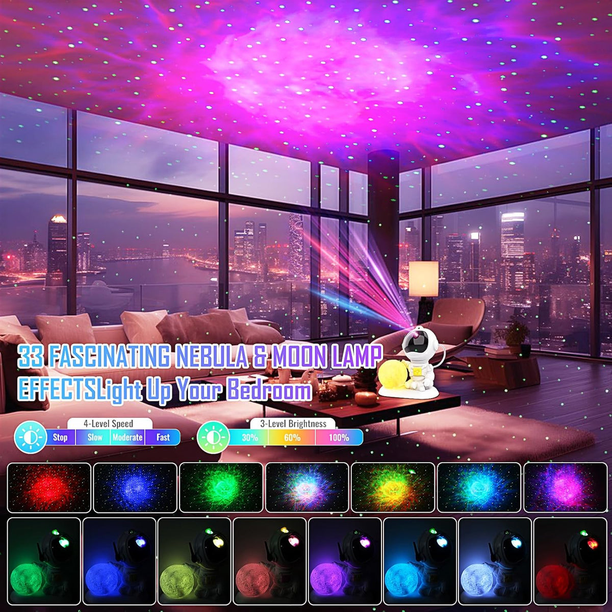 Astronaut Galaxy Projector, 3 in 1 Star Projector with Remote and Timer, 33 Light Effects, 3.5 Inch Moon Lamp LED Night Light for Kids Room, Home Decor, Gifts for Girls Boys Kids Teens Birthdays