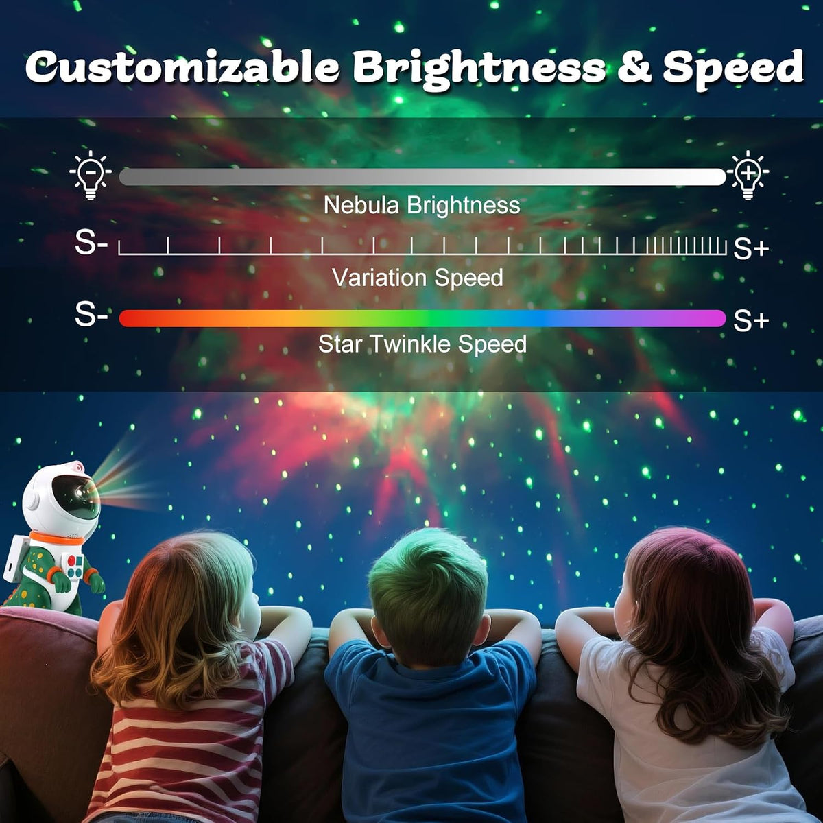 Galaxy Star Projection Night Light, Dinosaur Astronaut Space Projector with 8 Modes Starry Nebula Effects, Timer & Remote Control, Bedroom Ceiling Decor for Kids, Christmas Birthday Gift(Green)