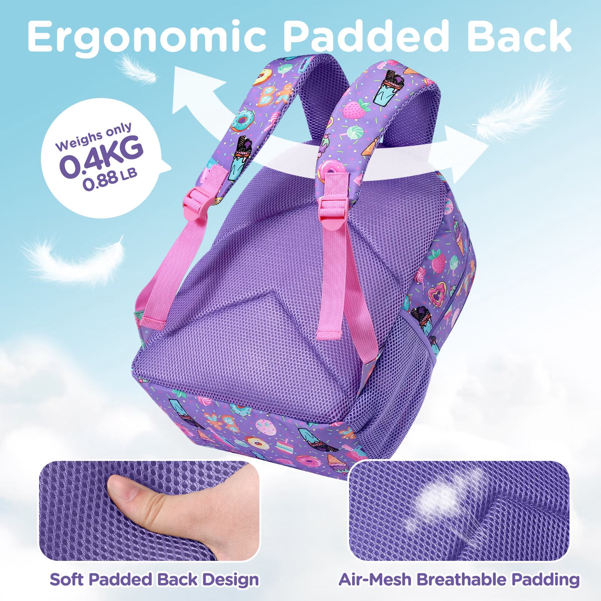 Kids Backpack for Girls, Waterproof Teens Bookbag Cute School Backpacks, Students Bookbag Set with Lunch Box(Donut)