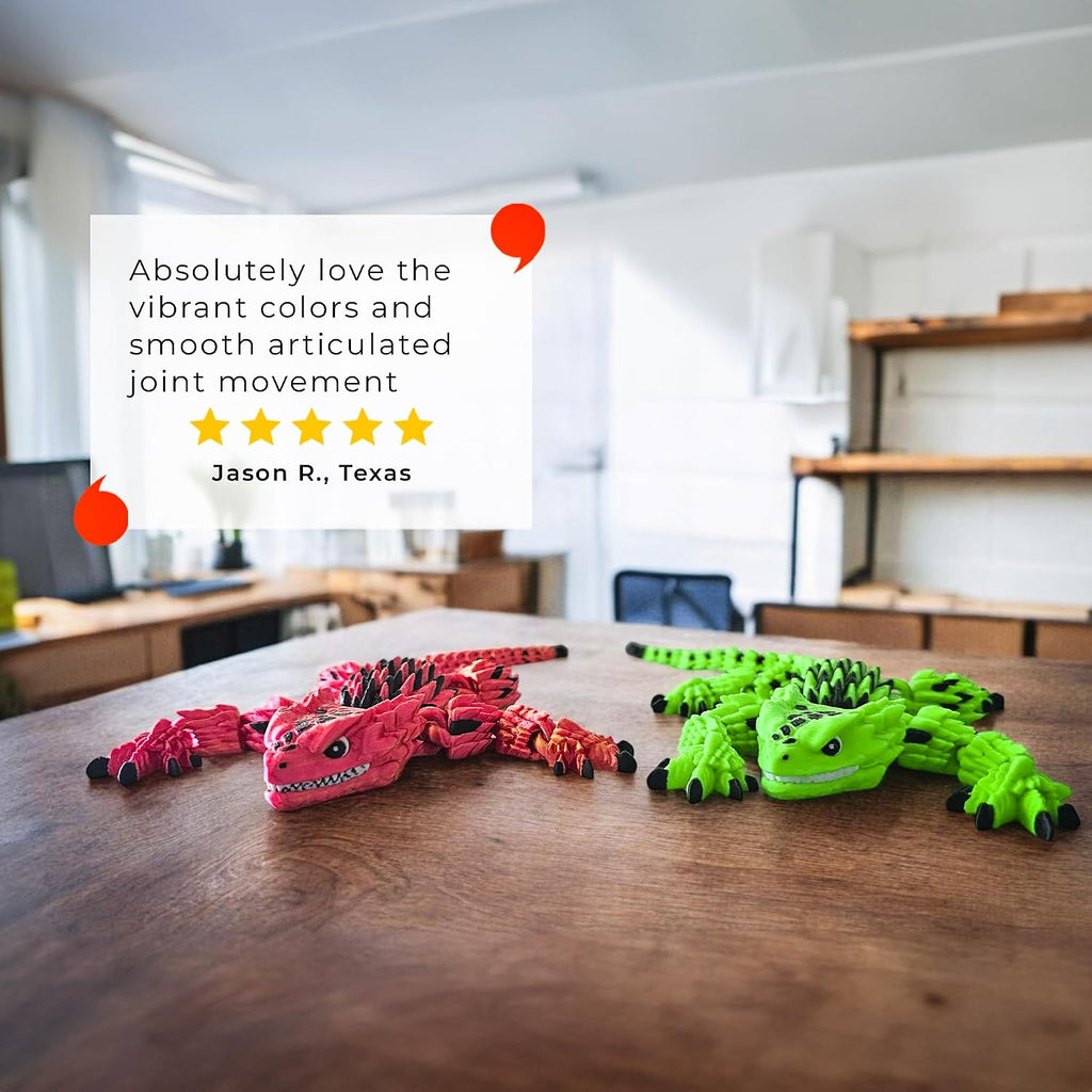 Stylish Articulated Armadillo Lizard - 3D Printed - Vibrant Hues, Calming Fidget Figurine for ADHD, Playful Reptile Model for Trendy Desks, Homes, Displays, Smooth Joint Movement (RED/GOLD IRONFLARE)