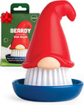 Gnome Dish Brush with Handle - Cleaning Brush, Vegetable Brush, Dish Scrub, Gnome Handle, Unique Kitchen Gadgets, Funny Kitchen Tools, Useful Gifts for Women (Beardy Red)