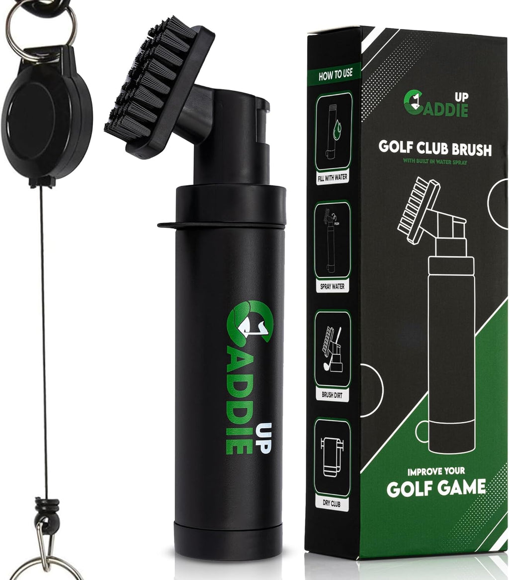 Golf Club Cleaner Brush with Water Spray - Heavy Duty Golf Brush and Groove Cleaner with Retractable Clip and 150Ml Water Capacity - Multi Use Groove Cleaning Tool for Clubs, Balls & Golf Accessories