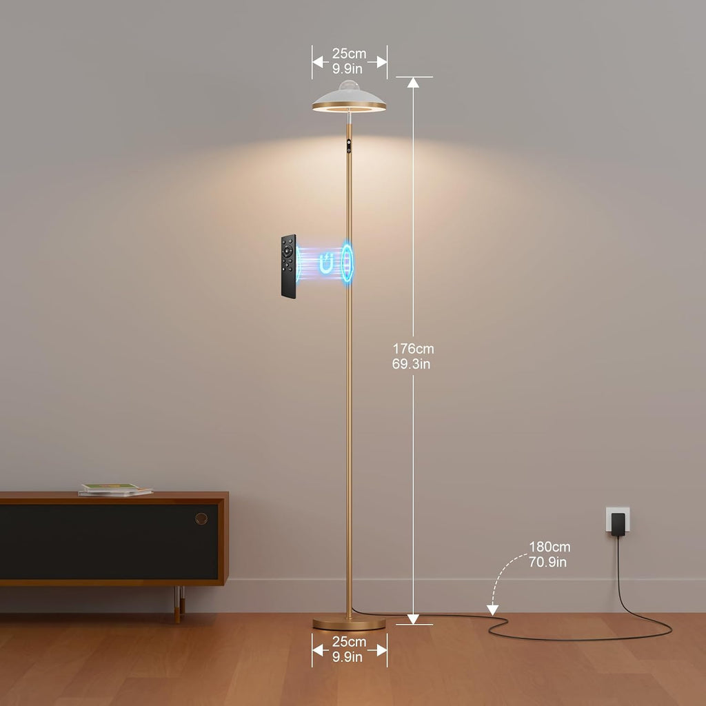 3-In-1 Floor Lamp, RGB Aurora & Galaxy Star Projector, 69", Gold | Magnetic Remote & Touch, 1400 Lm, 3000K–6000K Tunable White, 10%–100% Dimmable, 1 Hr Timer for Bedrooms, Kids' Rooms & Gaming