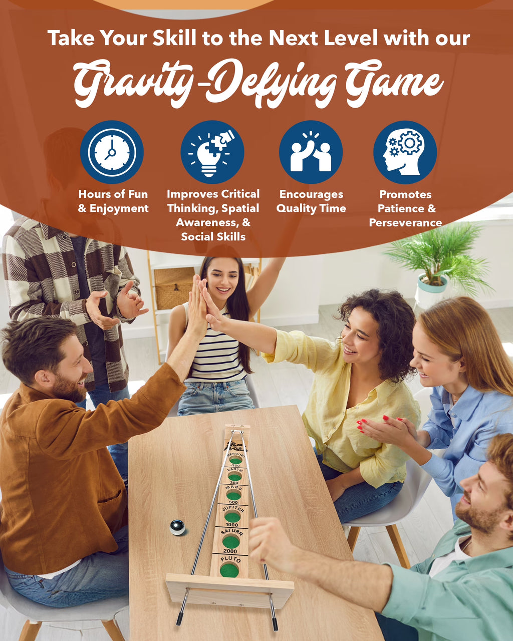 Shoot the Moon, Solid Natural Wood Rolling Ball Game for Family Game Night, 18 Inches