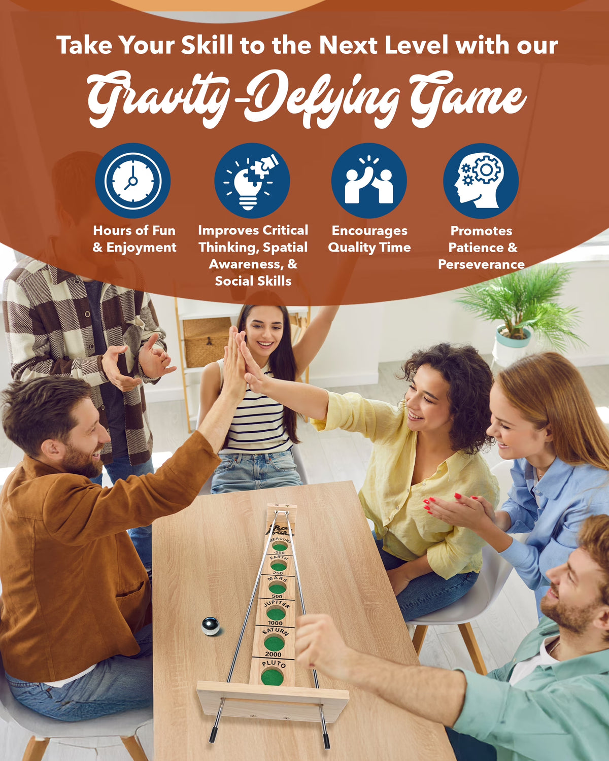 Shoot the Moon, Solid Natural Wood Rolling Ball Game for Family Game Night, 18 Inches