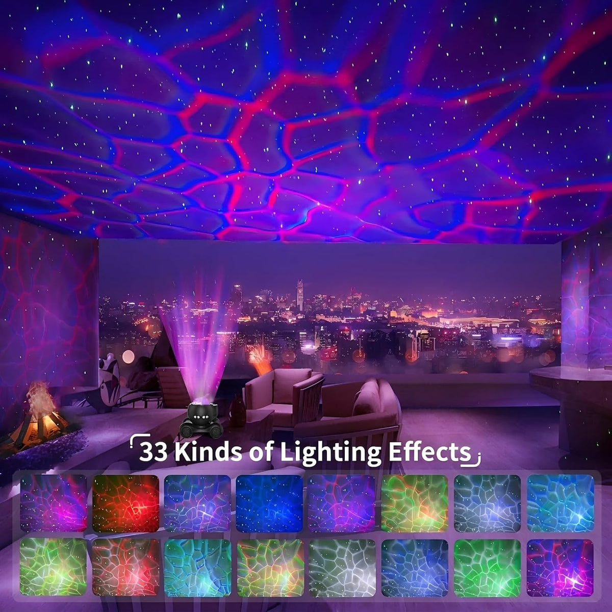 Galaxy Projector Night Light, Star Bluetooth Speaker, Solid Black | 33 Dynamic Light Effects, 8 Soothing White Noises, Remote Timer, 360° Adjustable Projection Angle, Ideal Gift, Home Decor
