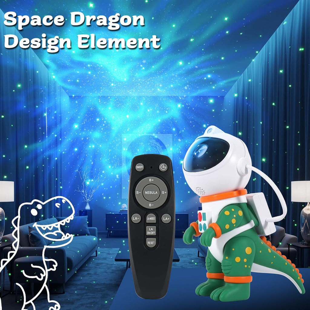 Galaxy Star Projection Night Light, Dinosaur Astronaut Space Projector with 8 Modes Starry Nebula Effects, Timer & Remote Control, Bedroom Ceiling Decor for Kids, Christmas Birthday Gift(Green)