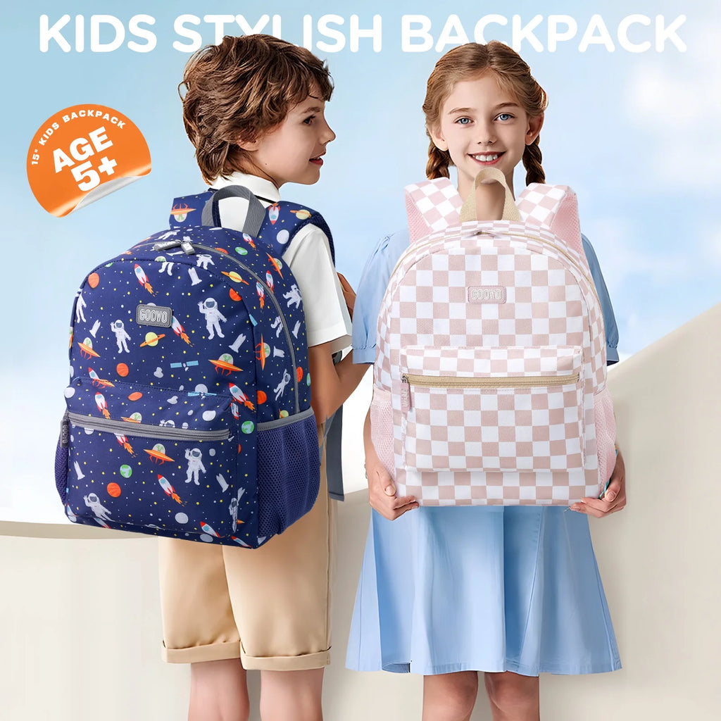 Kids Backpack for Girls, Waterproof Teens Bookbag Cute School Backpacks, Checkered Pattern
