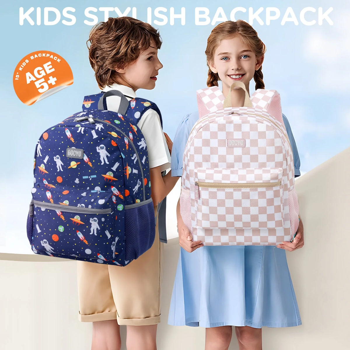 Kids Backpack for Girls, Waterproof Teens Bookbag Cute School Backpacks, Checkered Pattern
