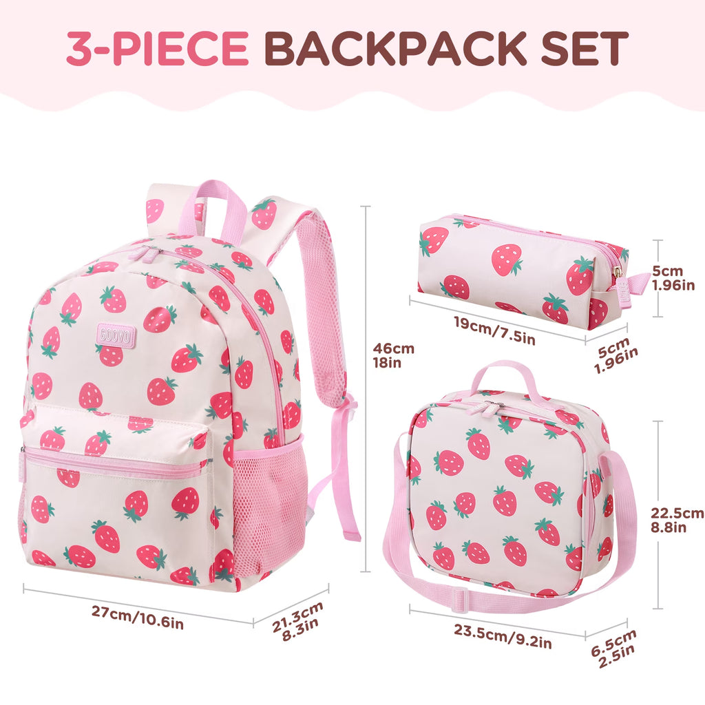 Kids Backpack for Girls, Waterproof Teens Bookbag Cute School Backpacks, Strawberry Pattern