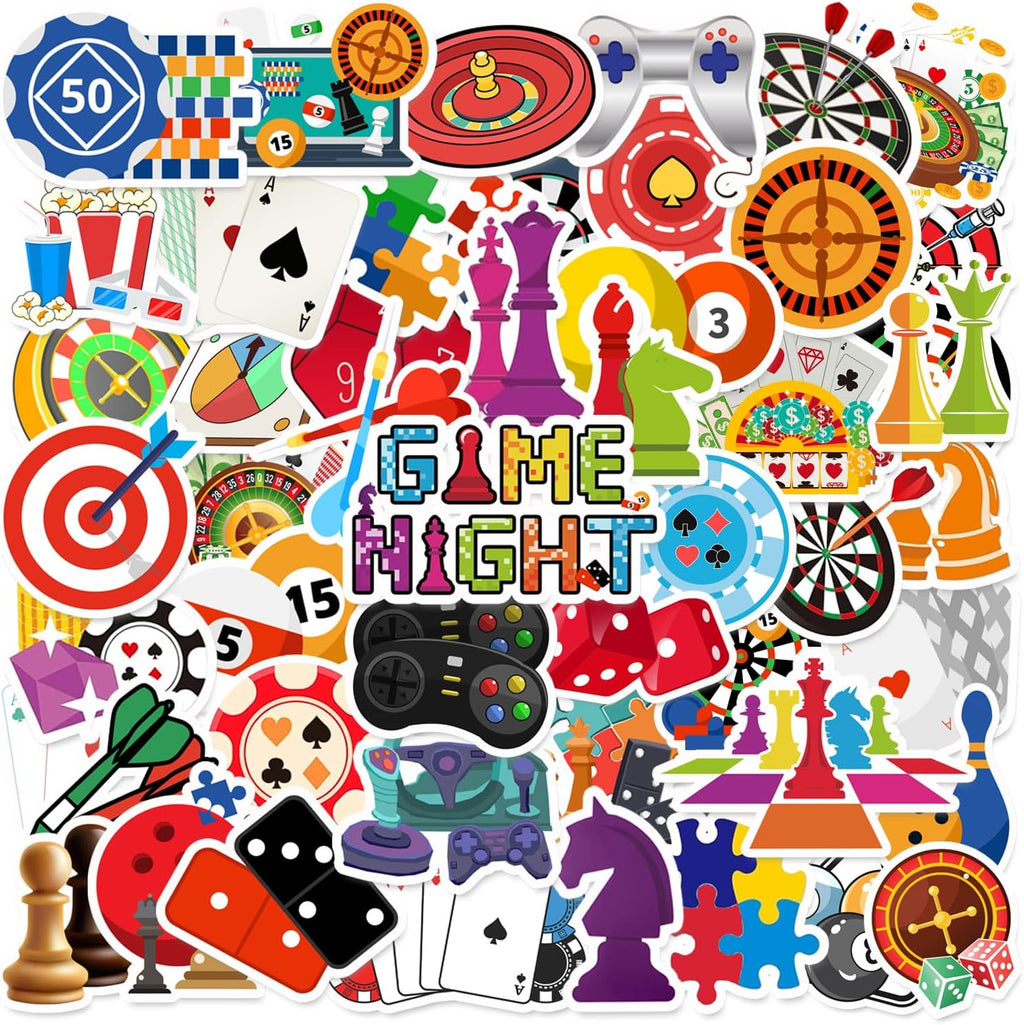 Game Night Stickers Game Night Party Favors Birthday Party Decorations Vinyl Waterproof Stickers for Water Bottle Laptop Luggage Helmet