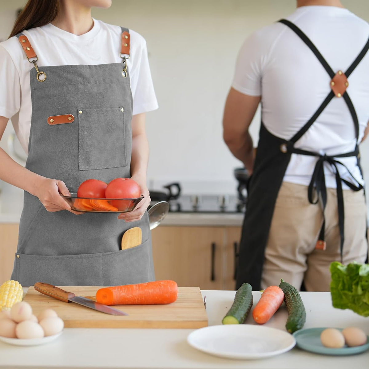 Canvas Aprons for Men Women, Heavy Duty BBQ Apron with Pockets | 100% Cotton Canvas, 16Oz Adjustable Cross Back Apron with Hardware Buckle, 32" X 27" Full Coverage, for Kitchen Grilling