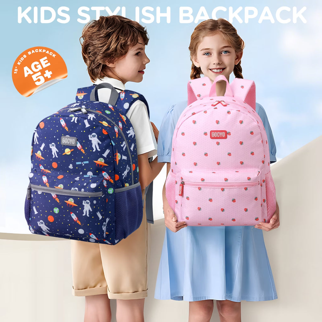 Kids Backpack for Girls, Waterproof Teens Bookbag Cute School Backpacks, Pink Strawberry Pattern