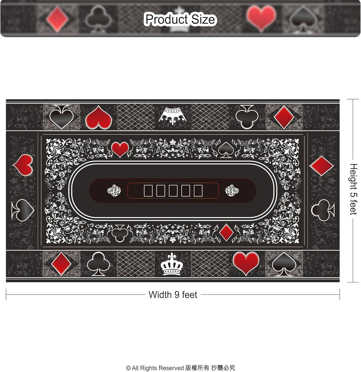 Poker Tablecloth Casino Tablecloth Poker Playmat Playing Cards Decorations Poker Night Table Mat Las Vegas Game Night Supplies Party Decor Playmat for Bachelor Party Game Night 9Ft X 5Ft