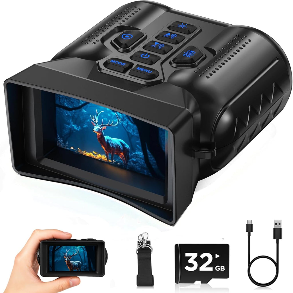 4K Night Vision Goggles for Adult,1000Ft View Range Night Vision Binoculars | Infrared Binoculars with 5000Mah Rechargeable Battery,16X Zoom,32Gb TF Card,Photo&Video Recording,Compact,Ideal Gifts for Men