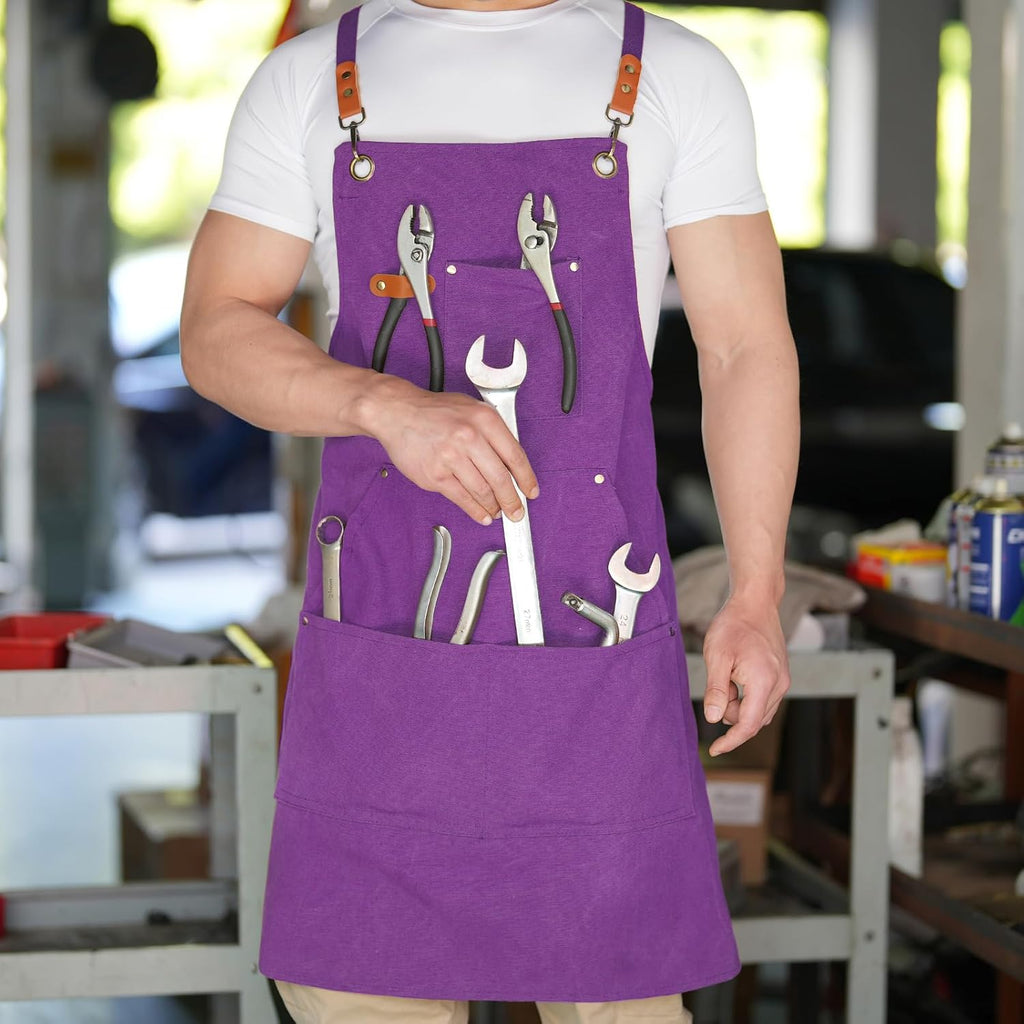 Canvas Aprons for Men Women, Heavy Duty BBQ Apron with Pockets | 100% Cotton Canvas, 16Oz Adjustable Cross Back Apron with Hardware Buckle, 32" X 27" Full Coverage, for Kitchen Grilling