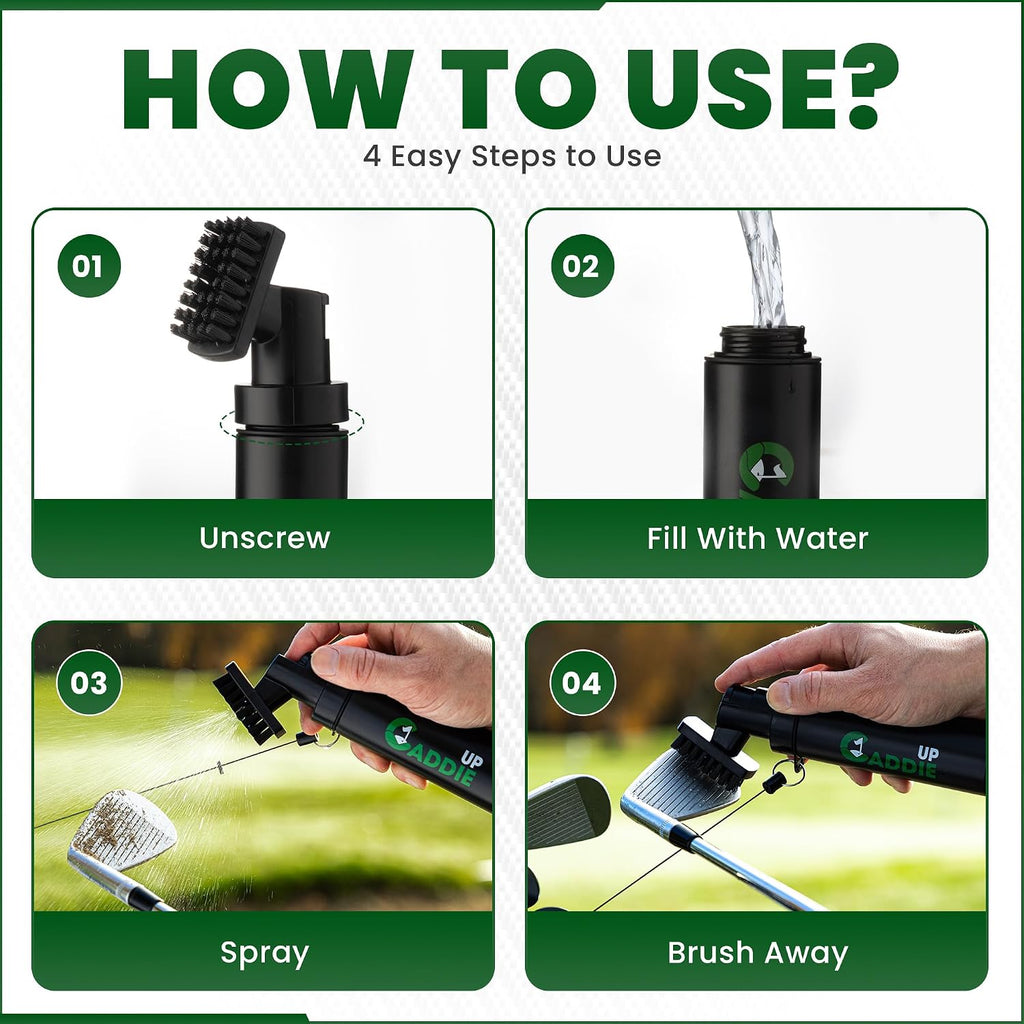 Golf Club Cleaner Brush with Water Spray - Heavy Duty Golf Brush and Groove Cleaner with Retractable Clip and 150Ml Water Capacity - Multi Use Groove Cleaning Tool for Clubs, Balls & Golf Accessories