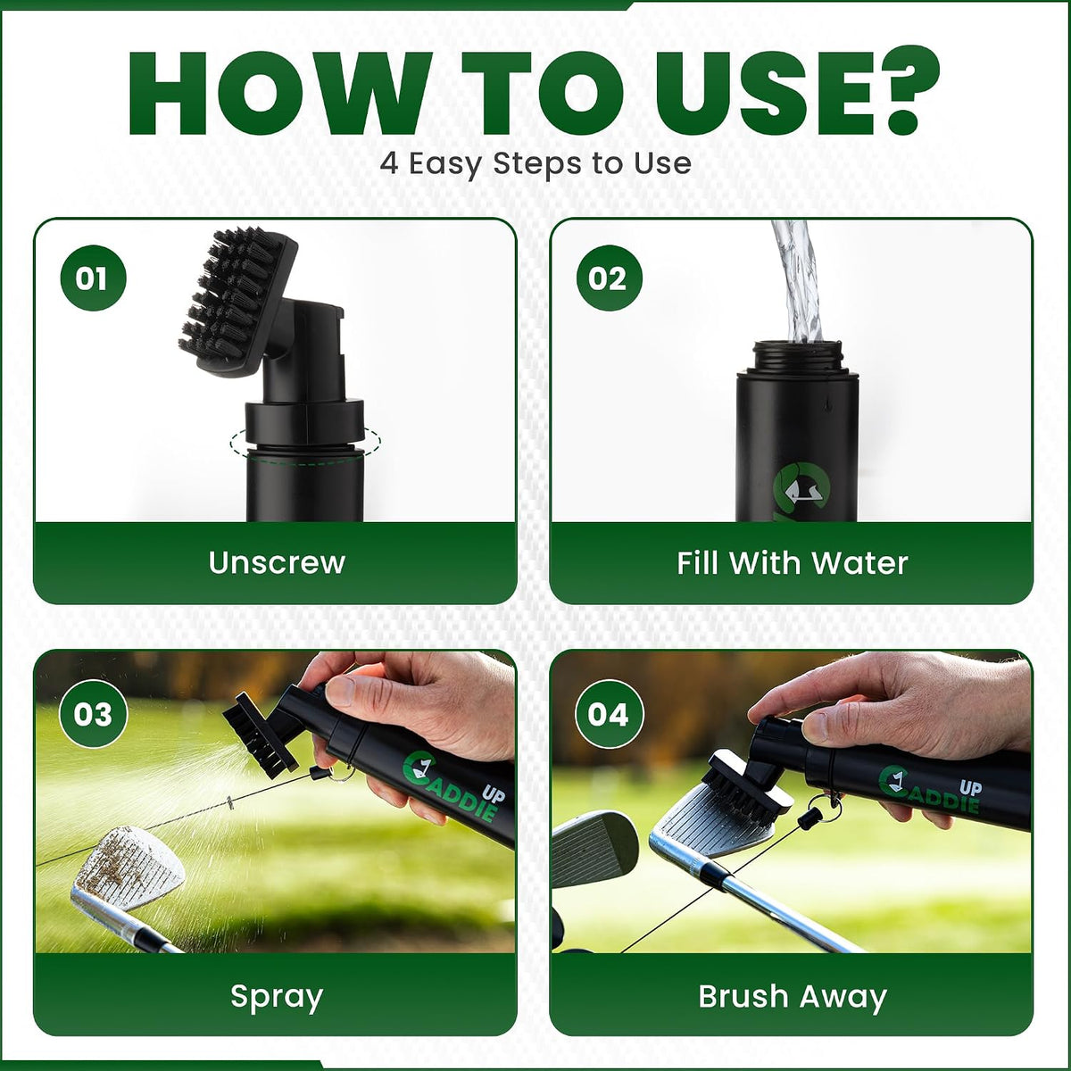 Golf Club Cleaner Brush with Water Spray - Heavy Duty Golf Brush and Groove Cleaner with Retractable Clip and 150Ml Water Capacity - Multi Use Groove Cleaning Tool for Clubs, Balls & Golf Accessories