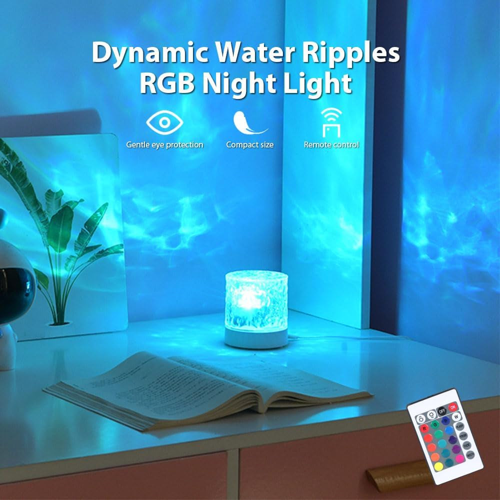 Cubic Ocean Wave Projector, 16 Colors Aurora, Remote | Water Ripple Effect, Touch Control, Ambient Night Light, for Bedroom, Kids Room, Room Decor, Ceiling Projection
